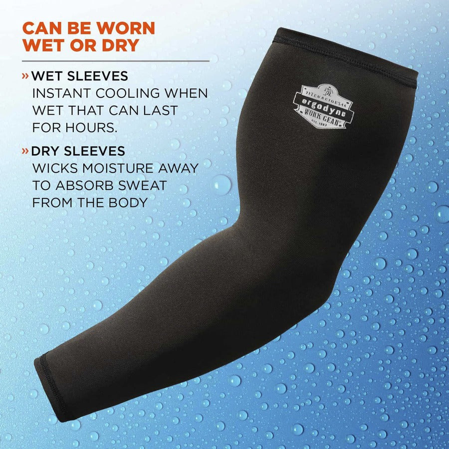 Ergodyne 6690 Cooling Arm Sleeves, Medium, 16.90" Length, Black, Fabric, Durable, Comfortable, UV Protection, Abrasion Resistant, Moisture Wicking, Anti-odor, Machine Washable, Chemical-free, Stretchable, 2 Sleeves per Pack