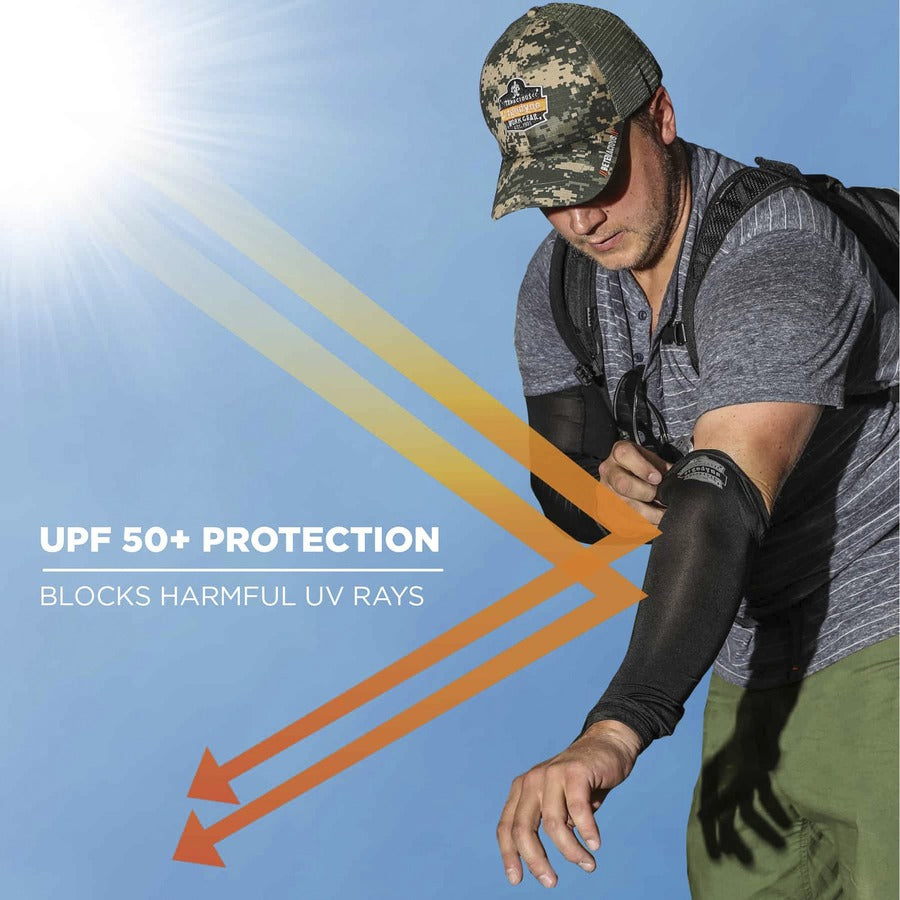 Ergodyne 6690 Cooling Arm Sleeves, Medium, 16.90" Length, Blue, Fabric, Durable, Comfortable, UV Protection, Abrasion Resistant, Moisture Wicking, Anti-odor, Machine Washable, Chemical-free, Stretchable, 1 Pair