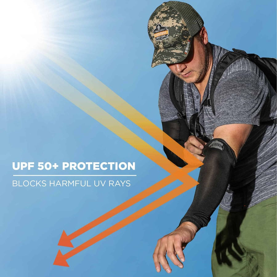 Ergodyne 6690 Cooling Arm Sleeves, Large, 16.90" Length, Black, Fabric, Pair Pack, Durable, Comfortable, UV Protection, Abrasion Resistant, Moisture Wicking, Anti-odor, Machine Washable, Chemical-free, Stretchable