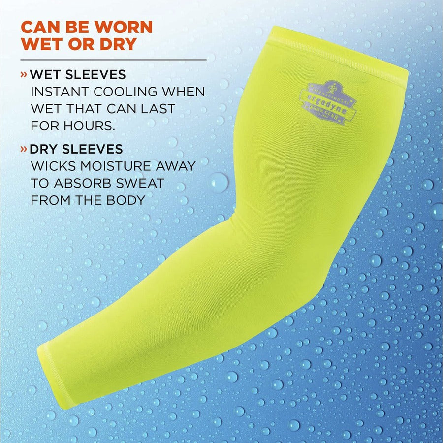Ergodyne 6690 Cooling Arm Sleeves, Large, 16.90" Length, Lime, Fabric, Pair, Durable, Comfortable, UV Protection, Abrasion Resistant, Moisture Wicking, Anti-odor, Machine Washable, Chemical-free, Stretchable