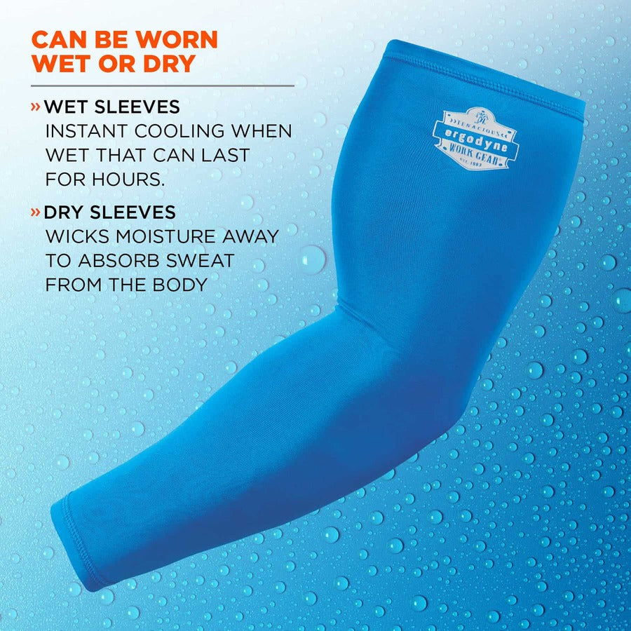 Ergodyne 6690 Cooling Arm Sleeves, XL, 16.90" Length, Blue, Fabric, Durable, Comfortable, UV Protection, Abrasion Resistant, Moisture Wicking, Anti-odor, Machine Washable, Chemical-free, Stretchable, 2 Sleeves per Pack