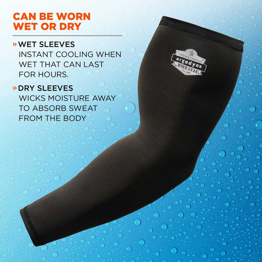 Ergodyne 6690 Cooling Arm Sleeves, Black, XXL, 16.90" Length, Fabric, Pair of 2 Sleeves, Durable, Comfortable, UV Protection, Abrasion Resistant, Moisture Wicking, Anti-odor, Machine Washable, Stretchable, Chemical-free