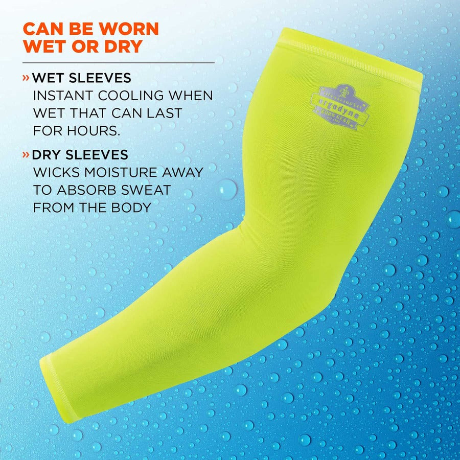 Ergodyne 6690 Cooling Arm Sleeves, Pair, XXL, 16.90" Length, Lime, Fabric, Durable, Comfortable, UV Protection, Abrasion Resistant, Moisture Wicking, Anti-odor, Machine Washable, Chemical-free, Stretchable