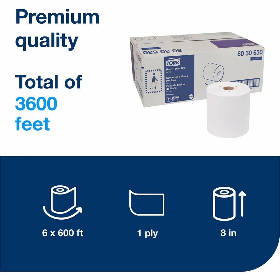 1 Ply - 720 Sheets/Roll - 7.80" Roll Diameter - 1 15/16" Core - White - Fiber - 6 / Carton