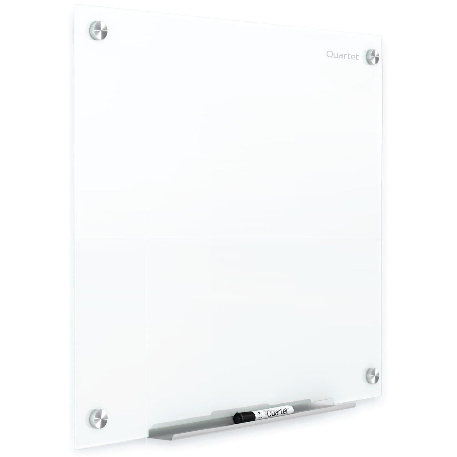 48" (4 ft) Width x 48" (4 ft) Height - White Tempered Glass Surface - Square - Horizontal/Vertical - Magnetic - Frameless, Accessory Tray, Stain Resistant, Ghost Resistant, Durable, Scratch Resistant, Dent Resistant, Non-absorbent - 1 Each