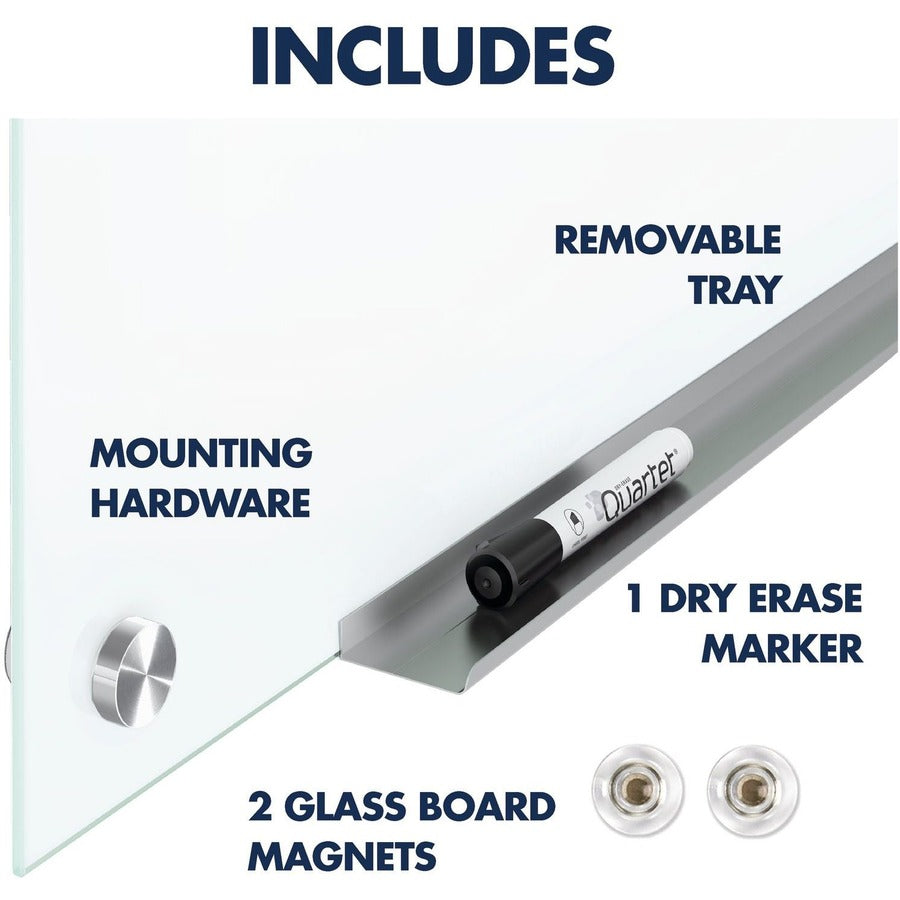 48" (4 ft) Width x 48" (4 ft) Height - White Tempered Glass Surface - Square - Horizontal/Vertical - Magnetic - Frameless, Accessory Tray, Stain Resistant, Ghost Resistant, Durable, Scratch Resistant, Dent Resistant, Non-absorbent - 1 Each