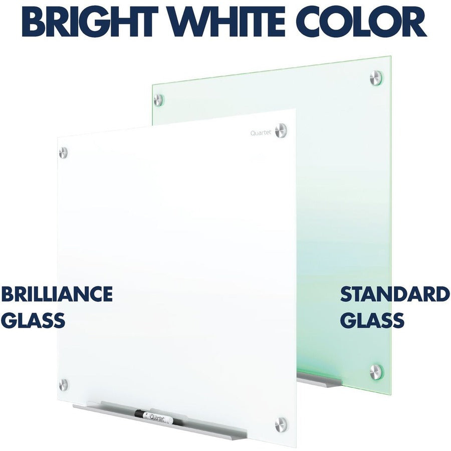 48" (4 ft) Width x 48" (4 ft) Height - White Tempered Glass Surface - Square - Horizontal/Vertical - Magnetic - Frameless, Accessory Tray, Stain Resistant, Ghost Resistant, Durable, Scratch Resistant, Dent Resistant, Non-absorbent - 1 Each