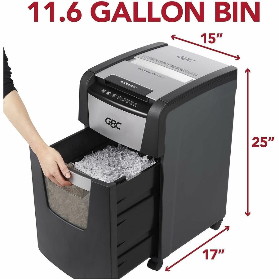 Continuous Shredder - Super Cross Cut - 8 Per Pass - for shredding Credit Card, Paper Clip, Staples, Paper - P-4 - 30 Minute Run Time - 11.60 gal Wastebin Capacity - Black