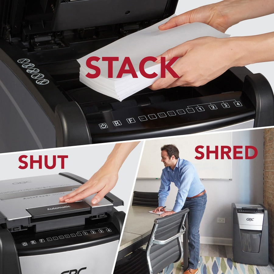 Continuous Shredder - Micro Cut - 8 Per Pass - for shredding Credit Card, Paper Clip, Staples, Paper - P-5 - 1 Hour Run Time - 16 gal Wastebin Capacity - Black