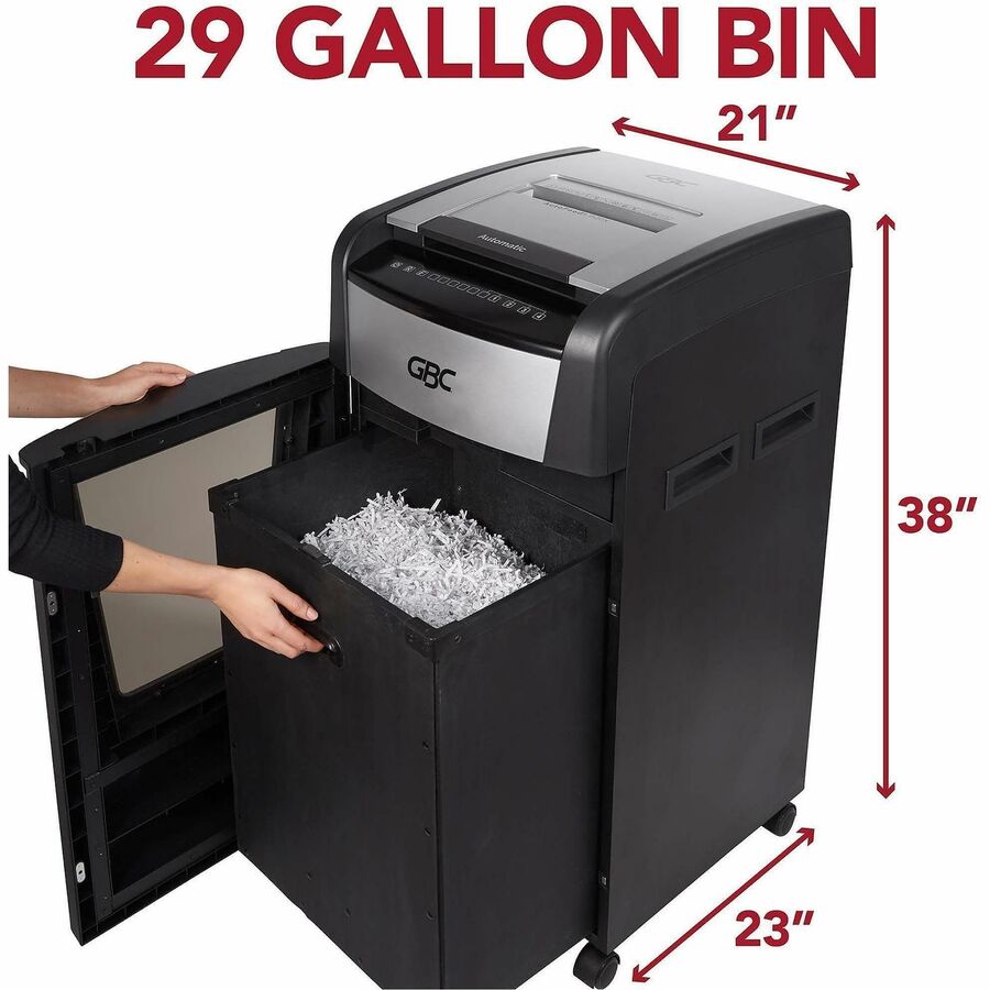 Continuous Shredder - Super Cross Cut - 15 Per Pass - for shredding Credit Card, Paper Clip, Staples, Paper - P-4 - 4 Hour Run Time - 29 gal Wastebin Capacity - Black