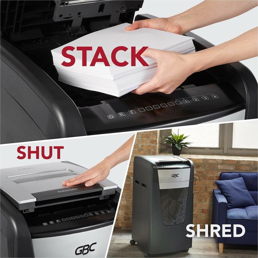 Continuous Shredder - Super Cross Cut - 15 Per Pass - for shredding Credit Card, Paper Clip, Staples, Paper - P-4 - 4 Hour Run Time - 29 gal Wastebin Capacity - Black