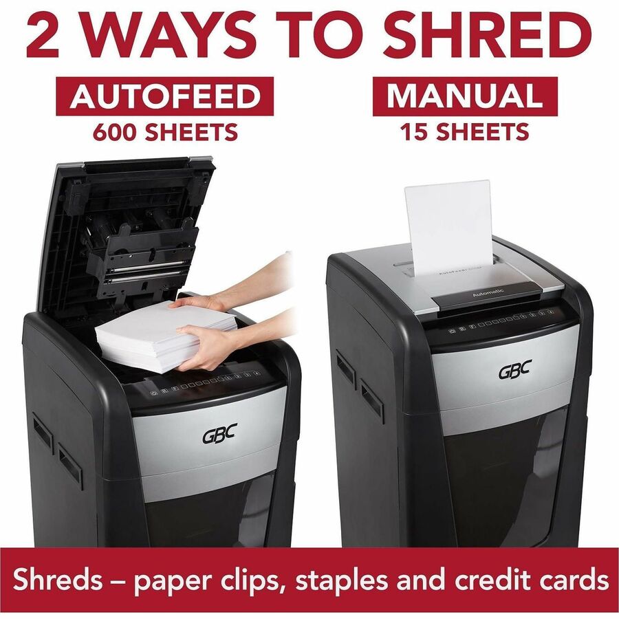 Continuous Shredder - Super Cross Cut - 15 Per Pass - for shredding Credit Card, Paper Clip, Staples, Paper - P-4 - 4 Hour Run Time - 29 gal Wastebin Capacity - Black