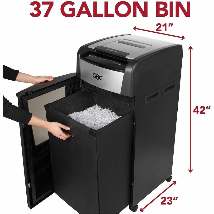 Continuous Shredder - Micro Cut - 15 Per Pass - for shredding Credit Card, Paper Clip, Staples, Paper - P-5 - 4 Hour Run Time - 37 gal Wastebin Capacity - Black
