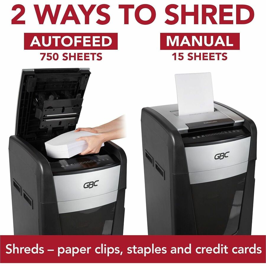 Continuous Shredder - Micro Cut - 15 Per Pass - for shredding Credit Card, Paper Clip, Staples, Paper - P-5 - 4 Hour Run Time - 37 gal Wastebin Capacity - Black