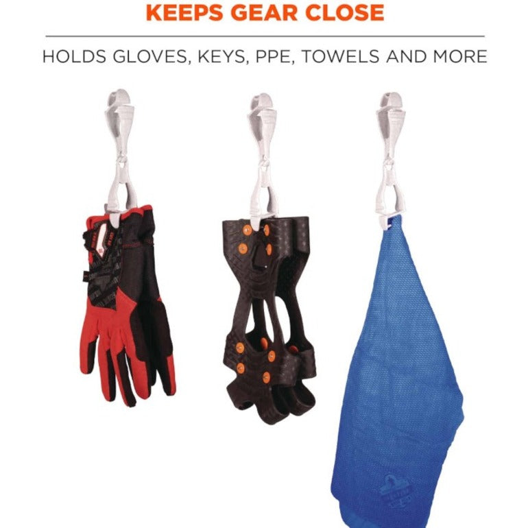 Ergodyne Squids 3400 Glove Clip Holder, Dual Clip, Break Resistant, Granite, Acetal, 6 per Carton, 6.5" Length x 1" Width