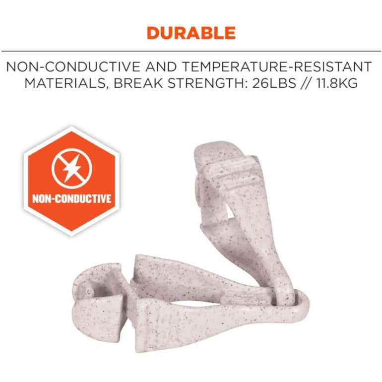 Ergodyne Squids 3400 Glove Clip Holder, Dual Clip, Break Resistant, Granite, Acetal, 6 per Carton, 6.5" Length x 1" Width