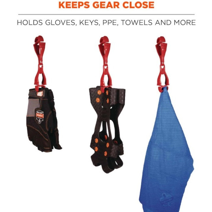 Ergodyne Squids 3400 Glove Clip Holder, Dual Clip, Break Resistant, Temperature Resistant, Acetal, Red, 6.5" x 1", 6 per Carton