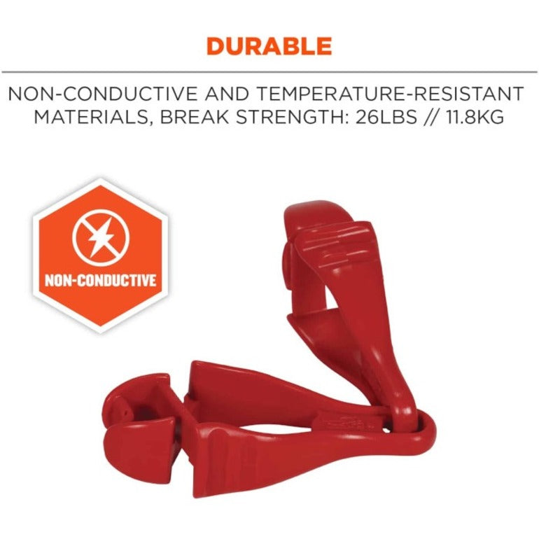 Ergodyne Squids 3400 Glove Clip Holder, Dual Clip, Break Resistant, Temperature Resistant, Acetal, Red, 6.5" x 1", 6 per Carton