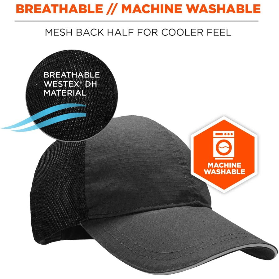 Ergodyne 8946 Standard Baseball Cap, Black, Reflective, Adjustable, Breathable, Lightweight, Comfortable, Machine Washable, One Size, Hook & Loop Closure, Mesh Back, 1 Each