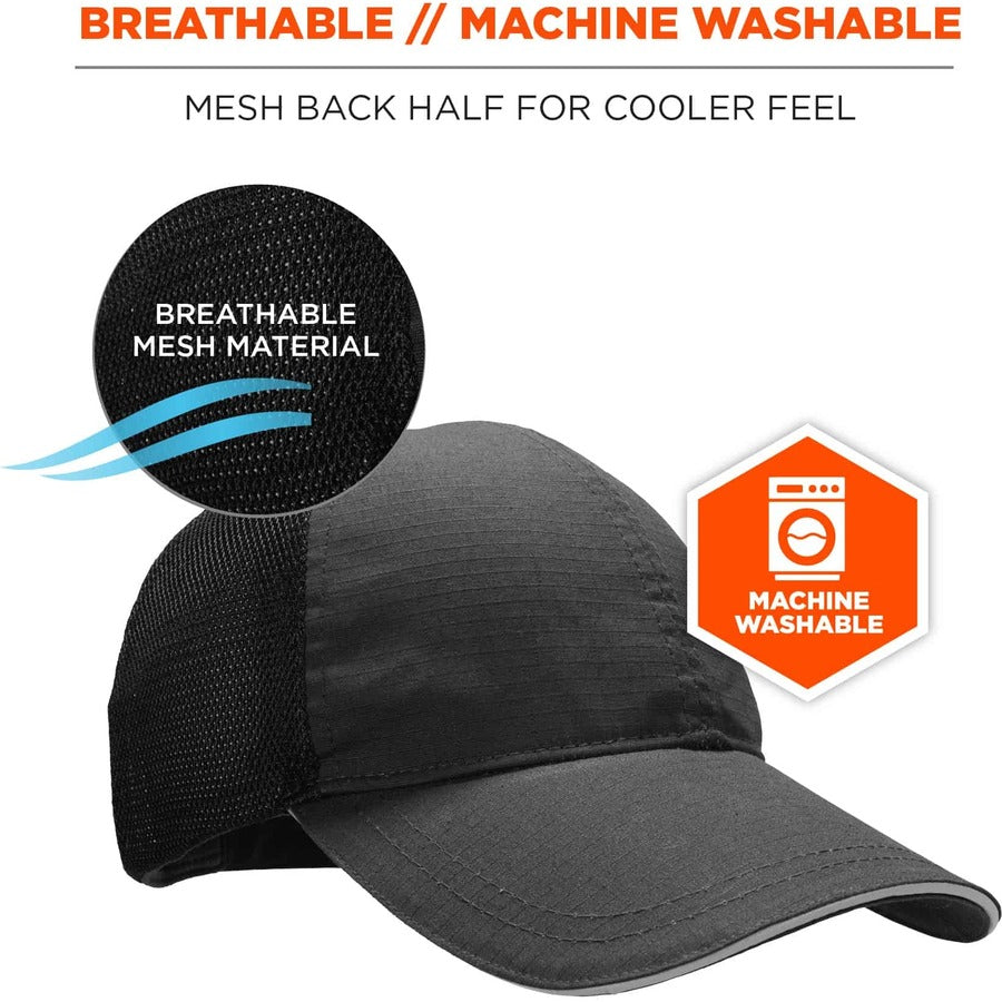 Ergodyne Skullerz 8946 Standard Baseball Cap with Insert, One Size, Black, Reflective, Adjustable, Breathable, Lightweight, Comfortable, Machine Washable, Hook & Loop Closure, Mesh Back, 1 Each