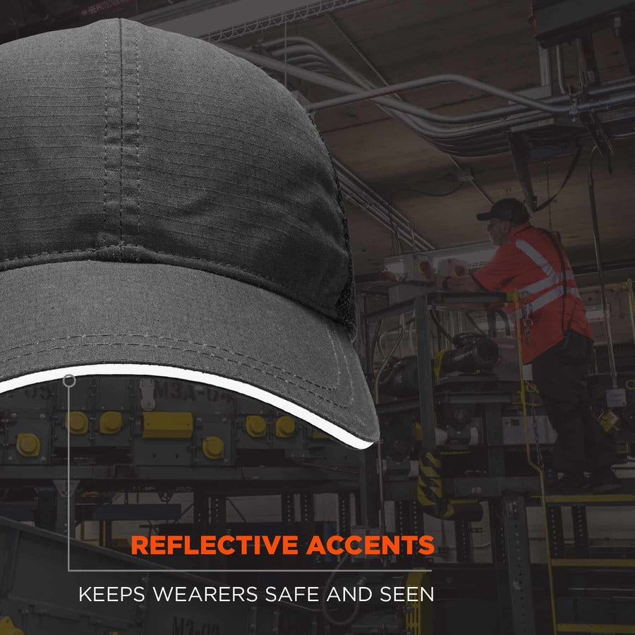 Ergodyne Skullerz 8946 Standard Baseball Cap with Insert, One Size, Black, Reflective, Adjustable, Breathable, Lightweight, Comfortable, Machine Washable, Hook & Loop Closure, Mesh Back, 1 Each