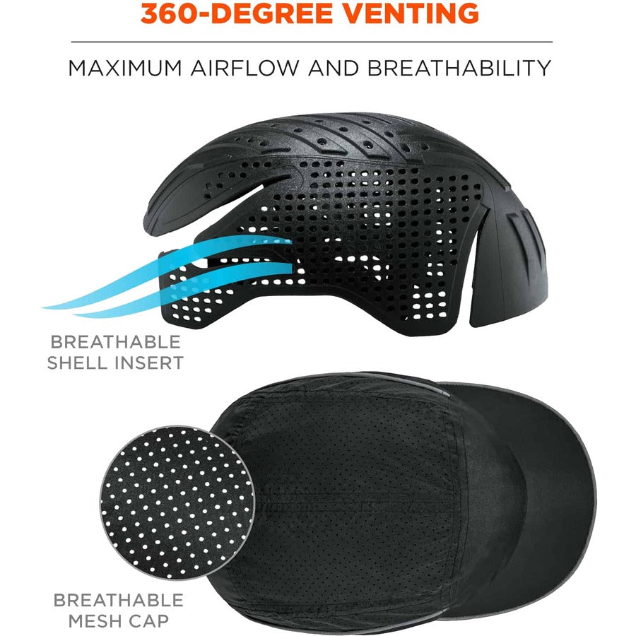 Ergodyne Skullerz 8965 Long Brim Cap with LED Light, Black, Nylon, Lightweight, Impact Resistant, Breathable, Removable, Washable, Antimicrobial, Reflective Strap, Includes 4 CR2032 Batteries, 1 Each
