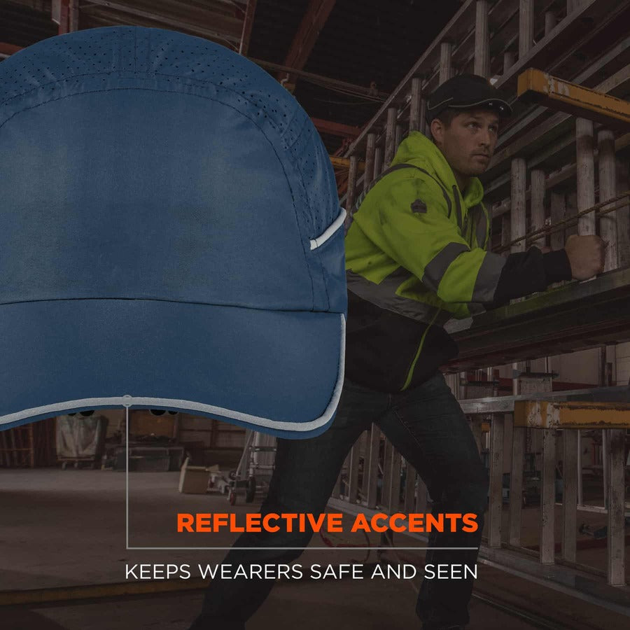 Ergodyne 8965 Long Brim Cap with LED Light, Navy, Lightweight, Impact Resistant, Breathable, Removable, Reflective Strap, Washable, Antimicrobial, 1 Each