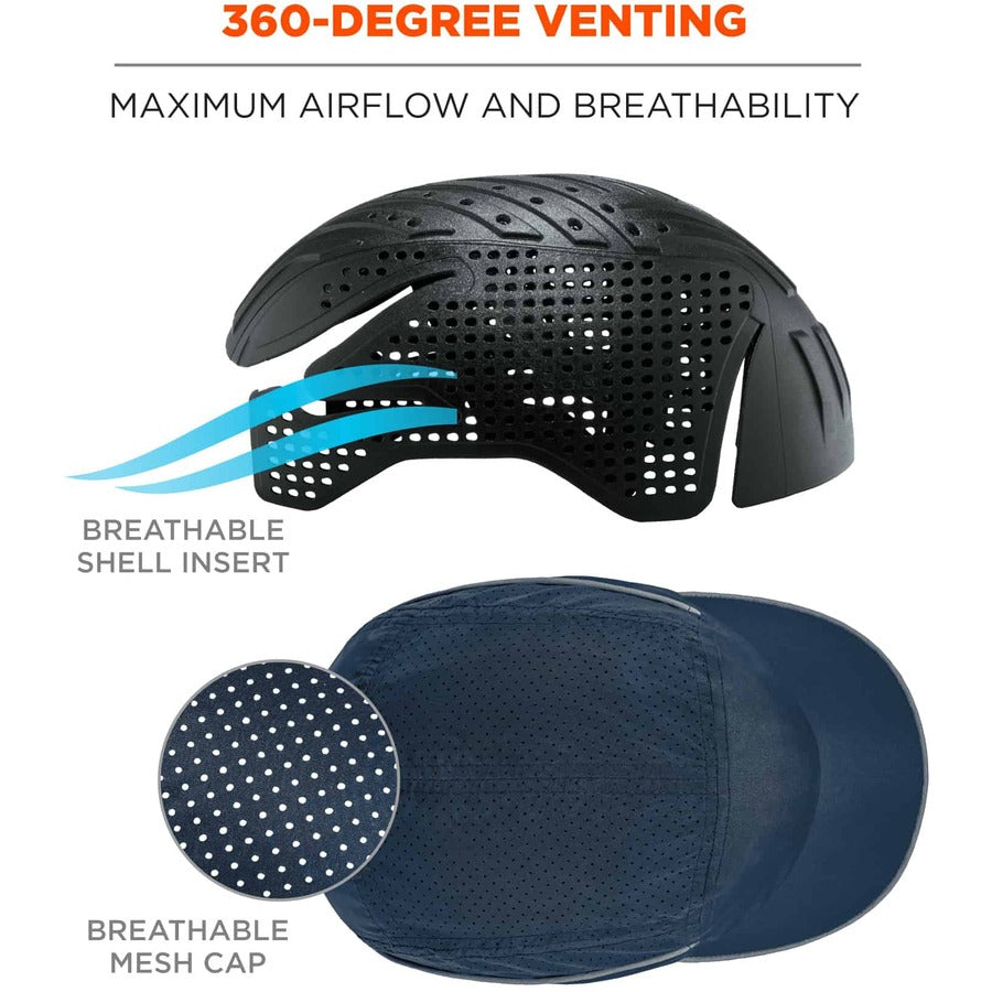 Ergodyne 8965 Long Brim Cap with LED Light, Navy, Lightweight, Impact Resistant, Breathable, Removable, Reflective Strap, Washable, Antimicrobial, 1 Each