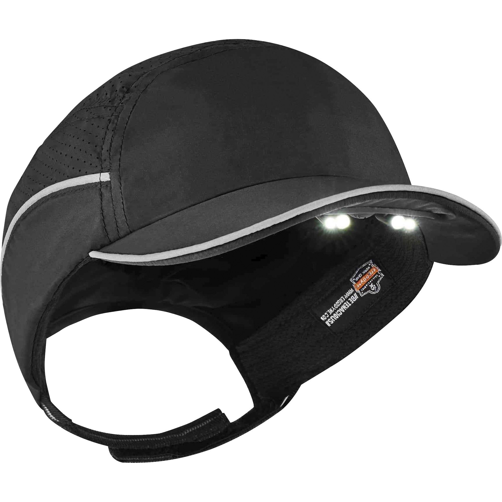 Ergodyne Skullerz 8965 Bump Cap Hat with LED Light, Black, Lightweight, Impact Resistant, Breathable, Removable, Washable, Antimicrobial, Includes 4 CR2032 Batteries, 1 Each