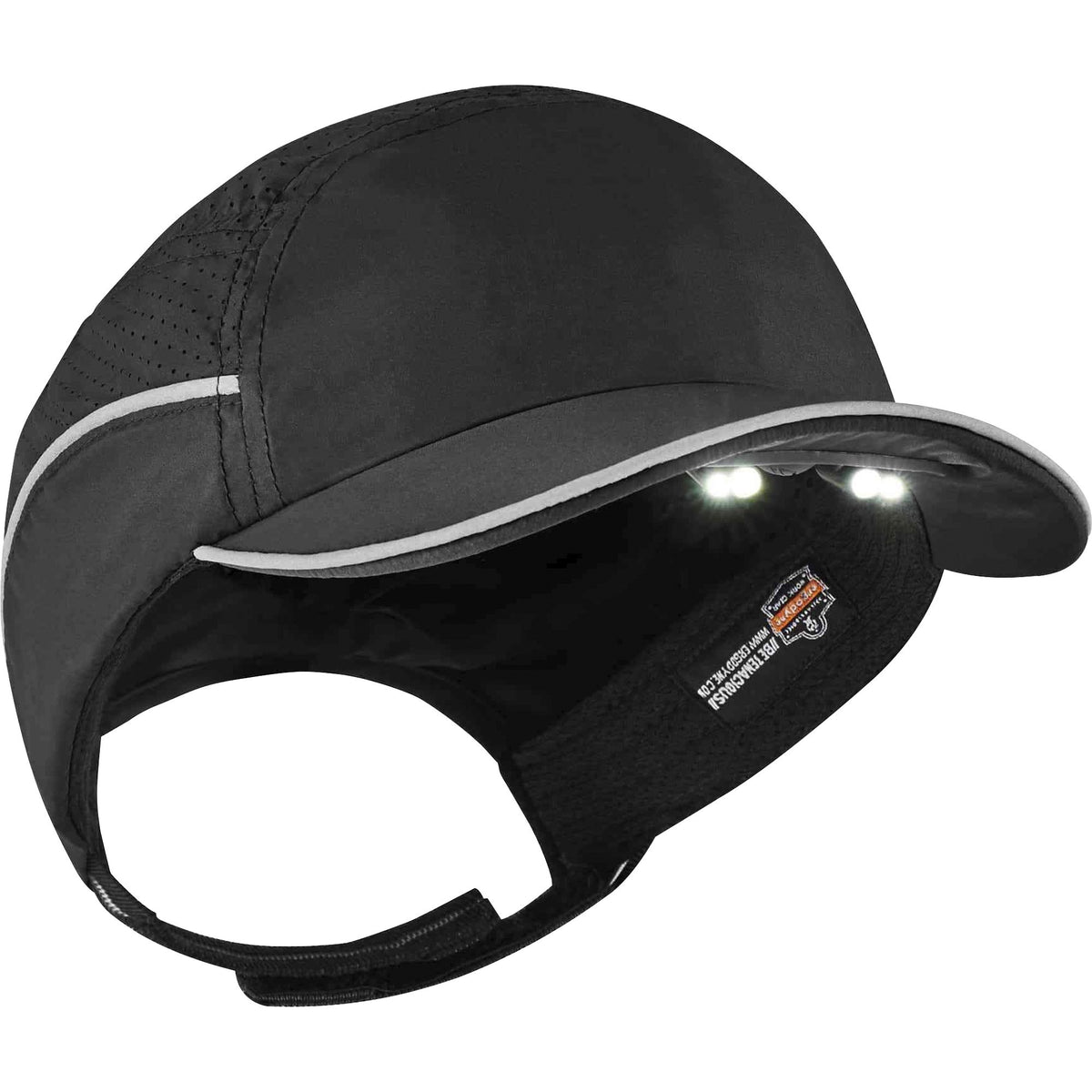 Ergodyne Skullerz 8965 Bump Cap Hat with LED Light, Black, Lightweight, Impact Resistant, Breathable, Removable, Washable, Antimicrobial, Includes 4 CR2032 Batteries, 1 Each