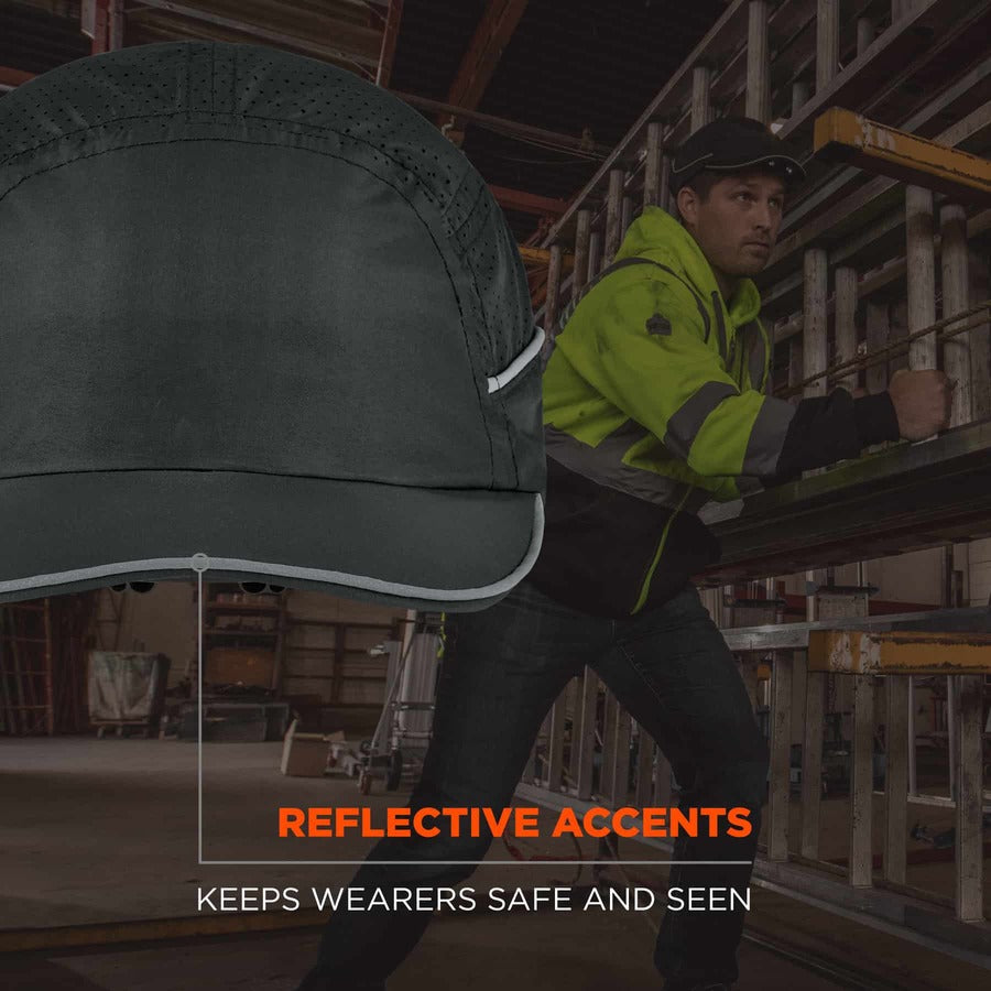 Ergodyne Skullerz 8965 Bump Cap Hat with LED Light, Black, Lightweight, Impact Resistant, Breathable, Removable, Washable, Antimicrobial, Includes 4 CR2032 Batteries, 1 Each
