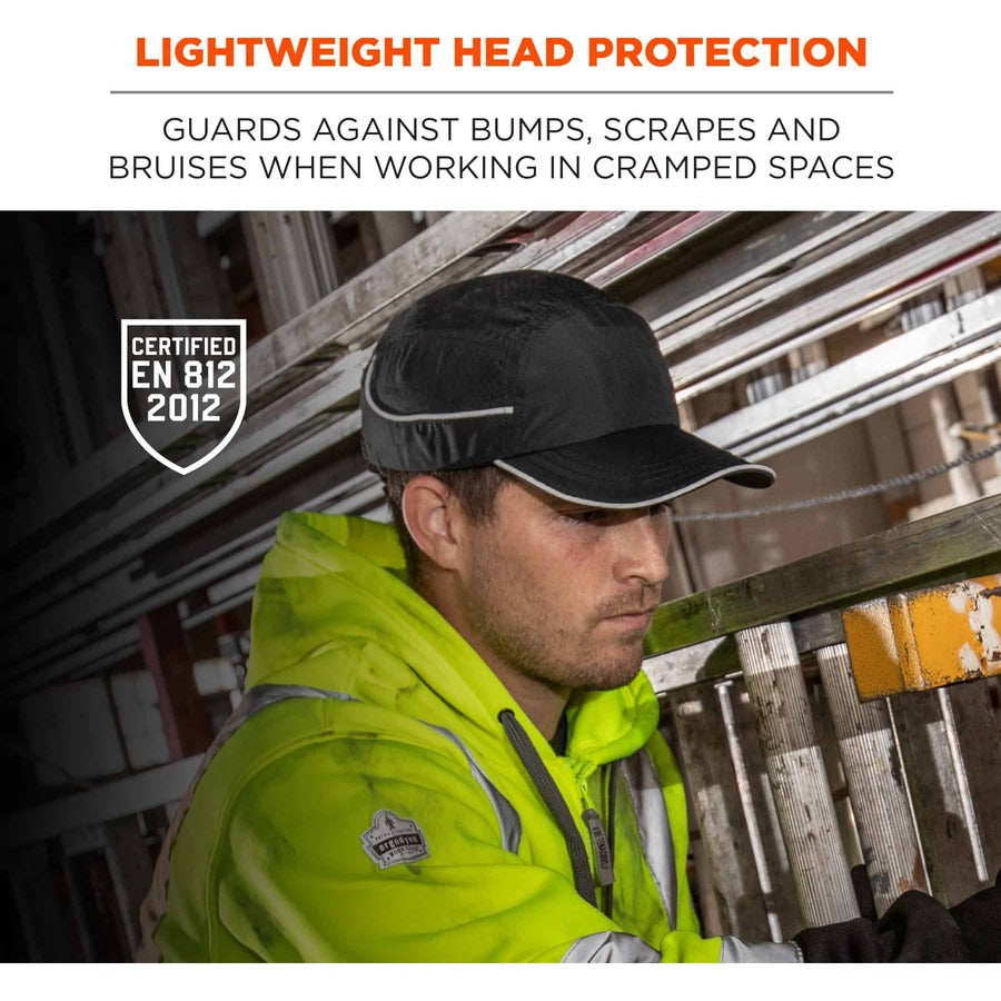 Ergodyne Skullerz 8965 Bump Cap Hat with LED Light, Black, Lightweight, Impact Resistant, Breathable, Removable, Washable, Antimicrobial, Includes 4 CR2032 Batteries, 1 Each
