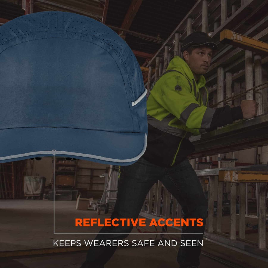 Ergodyne Skullerz 8965 Bump Cap Hat with LED Light, Navy, Lightweight, Breathable, Reflective Strap, Removable, Washable, Antimicrobial, Impact Resistant, Nylon, Includes 4 Batteries, 1 Each