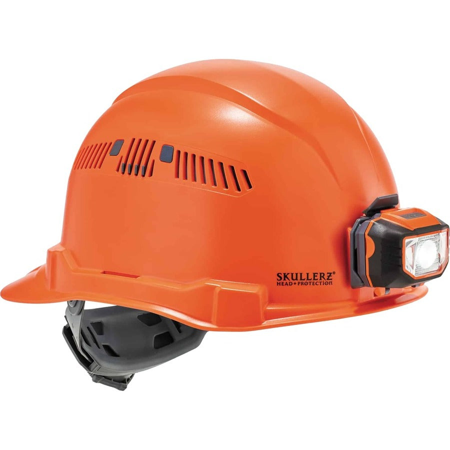 Ergodyne Skullerz 8972LED Cap-Style Hard Hat with LED Light, Vented, Adjustable Ratchet, Removable Sweatband, Orange, 1 Each