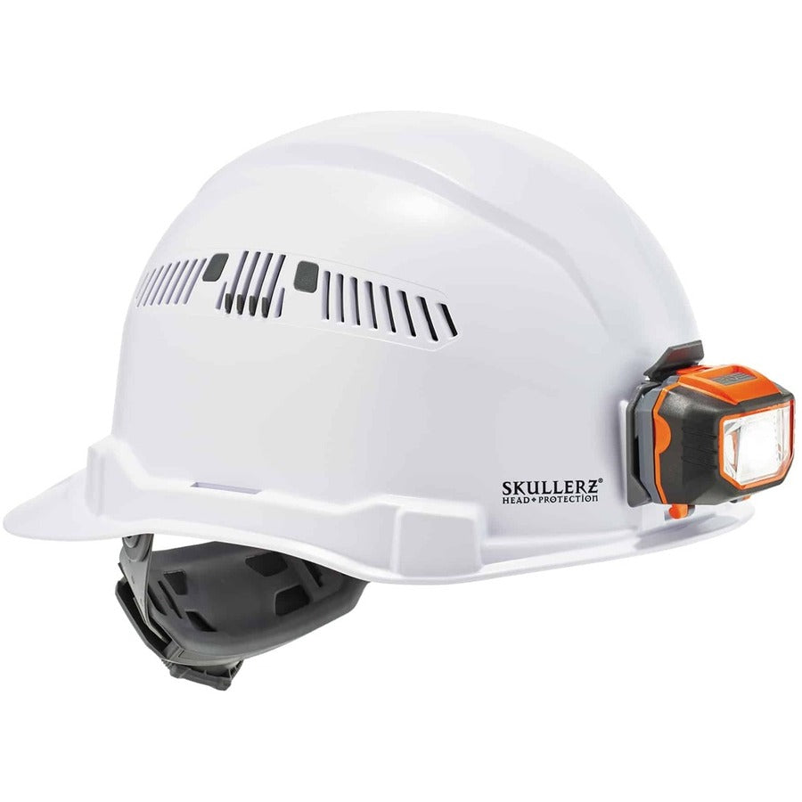 Ergodyne Skullerz 8972LED Cap-Style Hard Hat with LED Light, Vented, Adjustable, Removable Sweatband, White, 1 Each