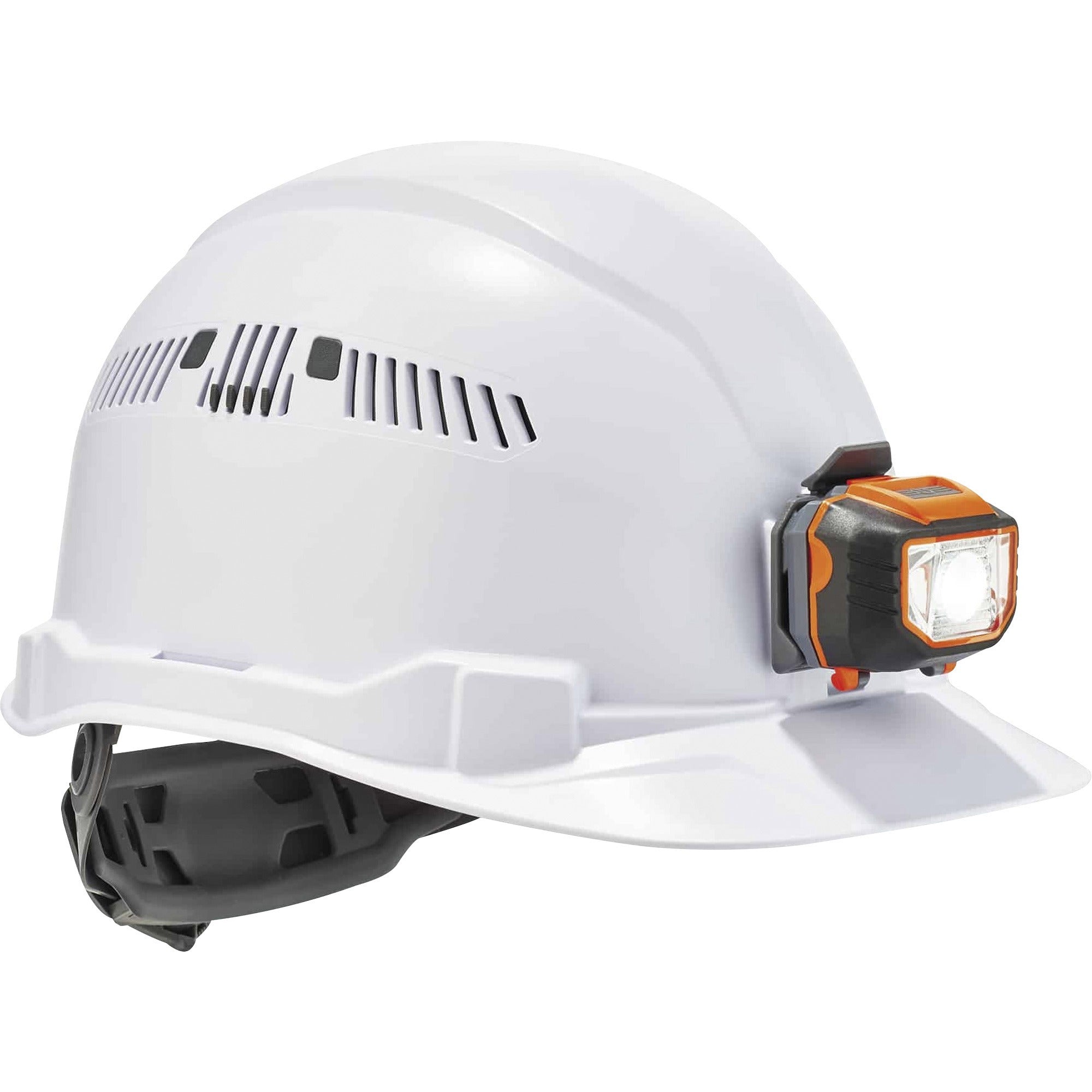 Ergodyne Skullerz 8972LED Cap-Style Hard Hat with LED Light, Vented, Adjustable, Removable Sweatband, White, 1 Each