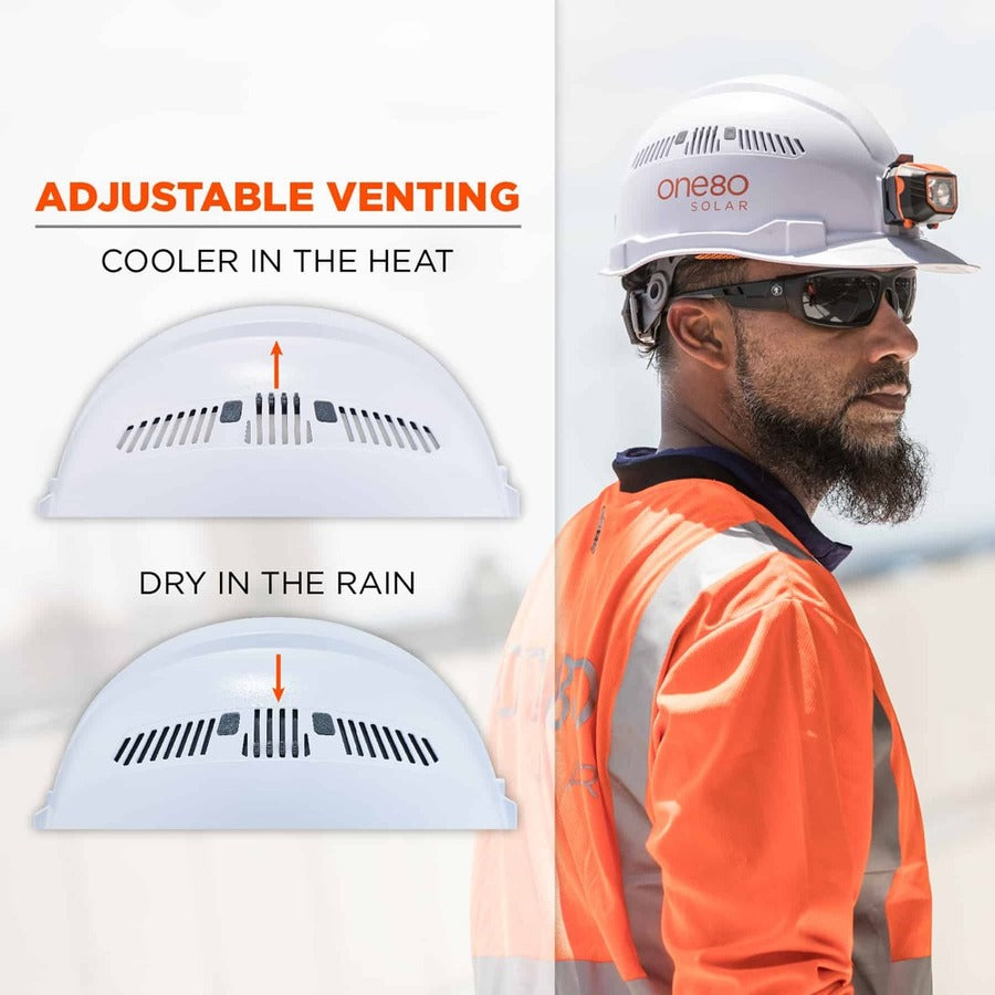 Ergodyne Skullerz 8972LED Cap-Style Hard Hat with LED Light, Vented, Adjustable, Removable Sweatband, White, 1 Each