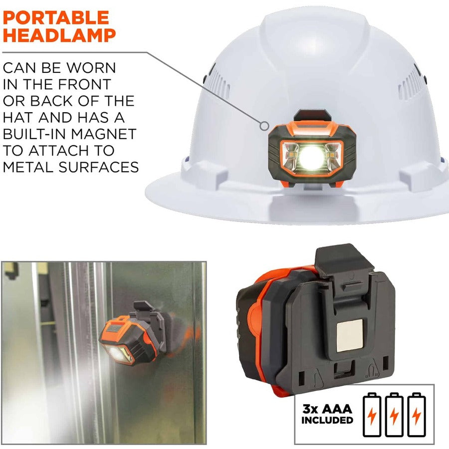 Ergodyne 8973LED Full Brim Hard Hat, White, White