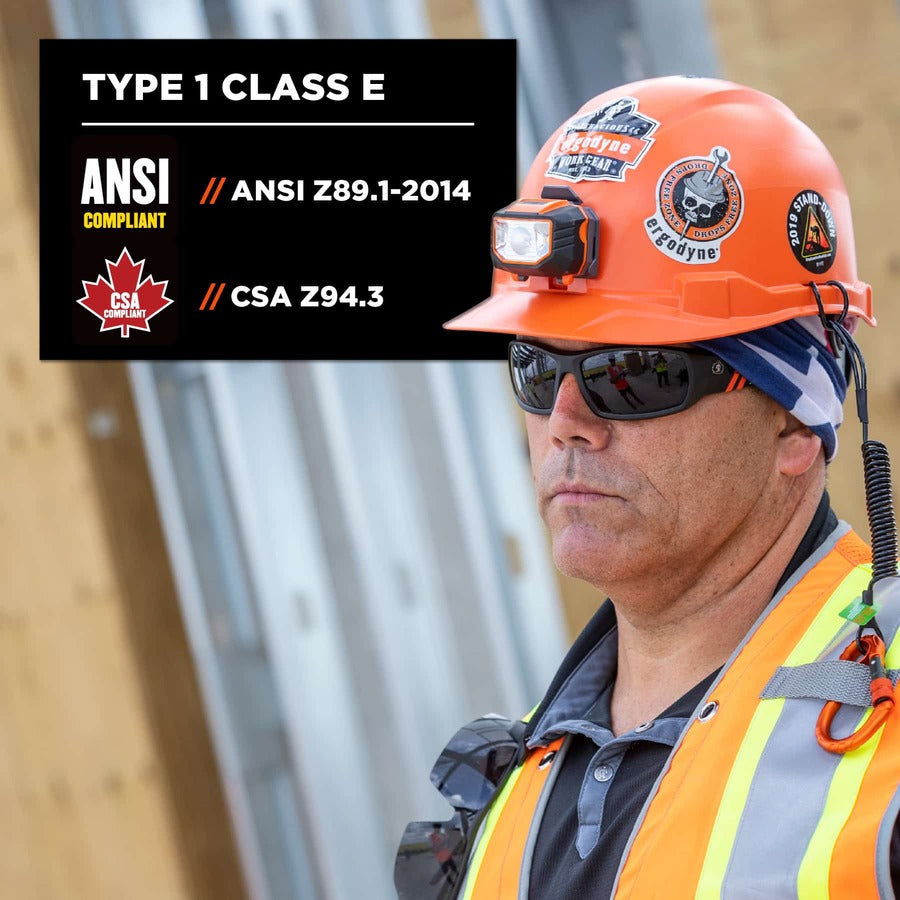 Ergodyne Skullerz 8970 Class E Cap-Style Hard Hat, Orange, Adjustable Ratchet, Removable Sweatband, Lightweight, Heavy Duty, 1 Each