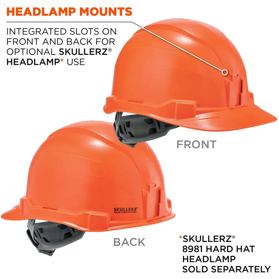 Ergodyne Skullerz 8970 Class E Cap-Style Hard Hat, Orange, Adjustable Ratchet, Removable Sweatband, Lightweight, Heavy Duty, 1 Each