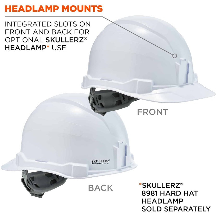 Ergodyne Skullerz 8970 Class E Cap-Style Hard Hat, White, Adjustable Ratchet, Removable Sweatband, Lightweight, Heavy Duty, 1 Each