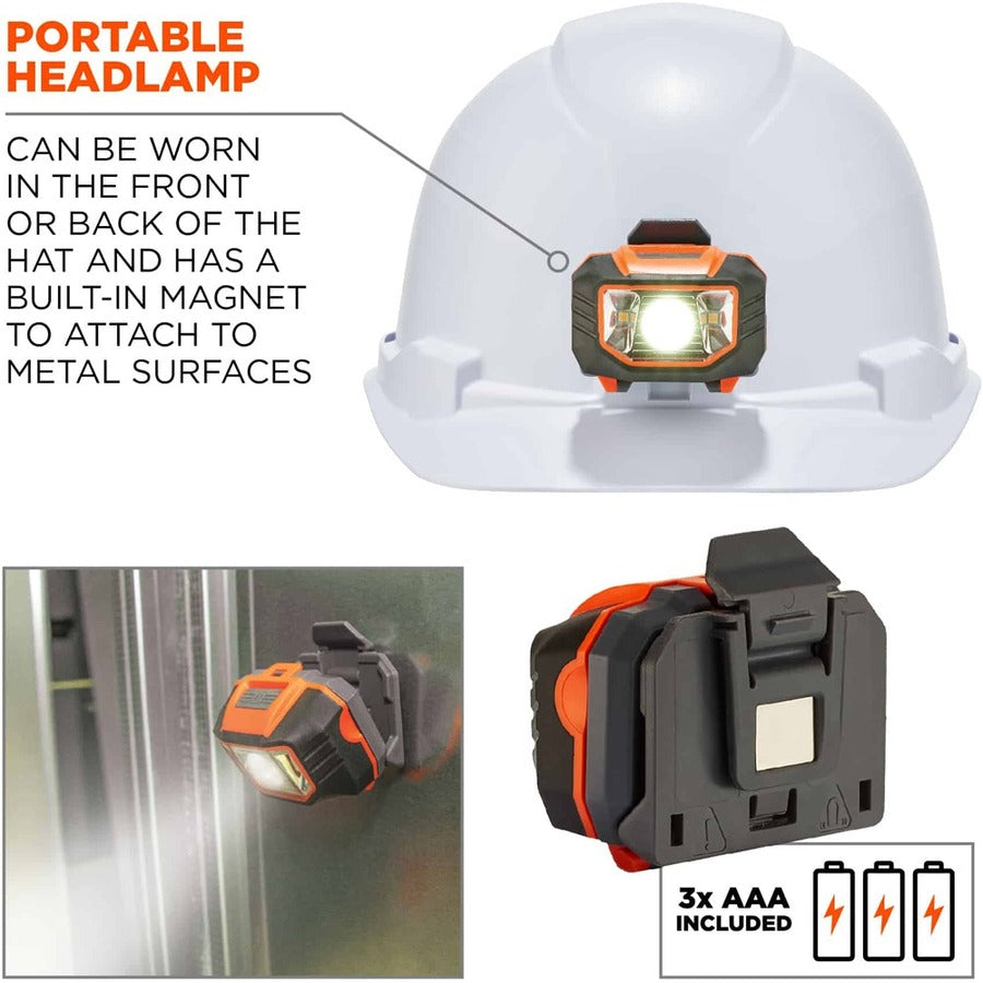 Ergodyne Skullerz 8970LED Cap Style Hard Hat with LED Light, White, Adjustable Fit, Removable Sweatband, Machine Washable, Heavy Duty, Lightweight – 1 Each
