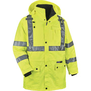 Ergodyne 4-in-1 High Visibility Jacket, 3X-Large, Lime, Zipper Closure, Weatherproof, Reflective Strips, Removable Sleeves, Inset Hood, Chest and Cell Phone Pockets, 1 Each