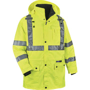 Ergodyne 4-in-1 High Visibility Jacket, 4XL, Lime, Zipper Closure, Weatherproof, Reflective Strips, Removable Sleeves, Inset Hood, Chest and Cell Phone Pockets, 1 Each