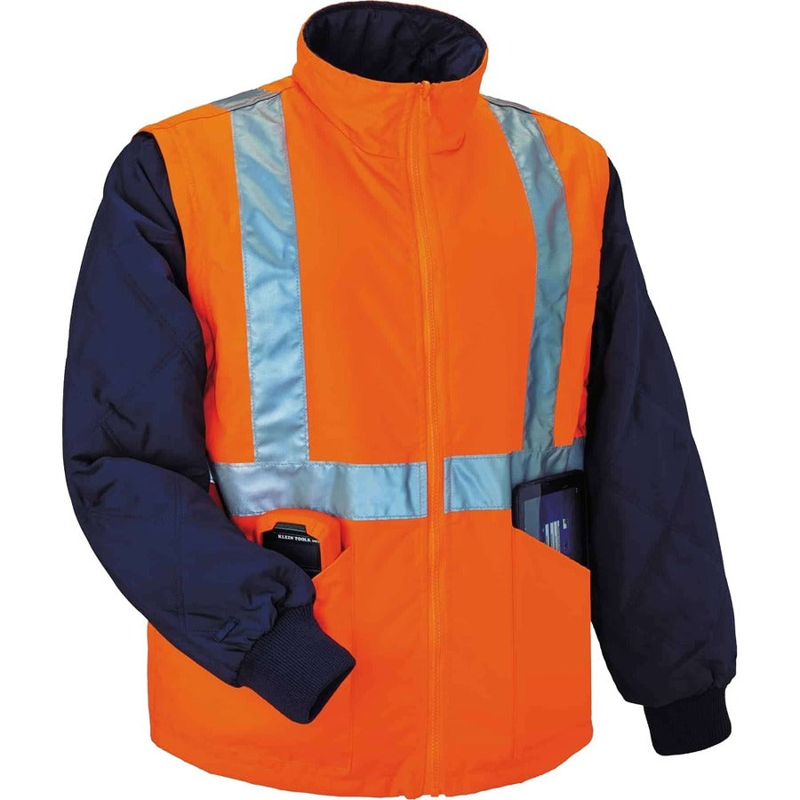 Ergodyne GloWear 8385 4-in-1 High Visibility Jacket, 4XL, Orange, Zipper Closure, Weatherproof, Reflective Strips, Removable Sleeves, Inset Hood, Chest and Cell Phone Pockets, 1 Each