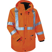 Ergodyne GloWear 4-in-1 High Visibility Jacket, Large, Orange, Zipper Closure, Weatherproof, Reflective Strips, Removable Sleeves, Inset Hood, Chest and Cell Phone Pockets, 1 Each