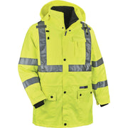 Ergodyne GloWear 4-in-1 High Visibility Jacket, X-Large, Lime, Zipper Closure, Removable Sleeves, Inset Hood, Reflective Strips, Breathable, Weatherproof, 1 Each
