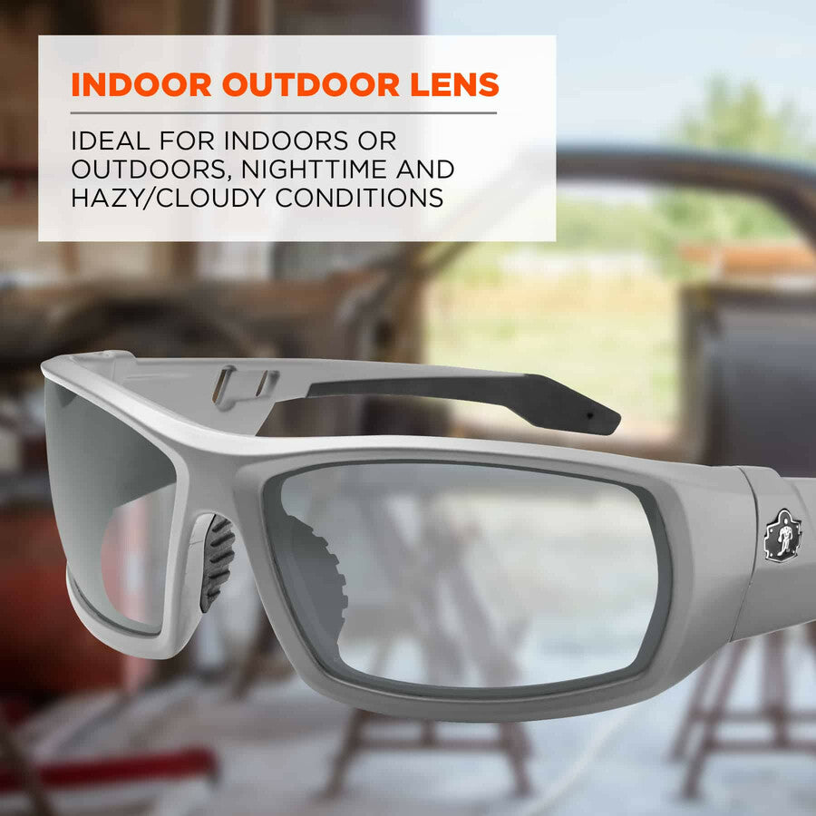 Ergodyne Skullerz ODIN In/Outdoor Lens Safety Glasses, Matte Gray Frame, Scratch & Impact Resistant, Anti-glare, Flexible, 1 Each