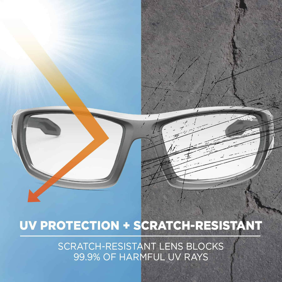 Ergodyne Skullerz ODIN In/Outdoor Lens Safety Glasses, Matte Gray Frame, Scratch & Impact Resistant, Anti-glare, Flexible, 1 Each