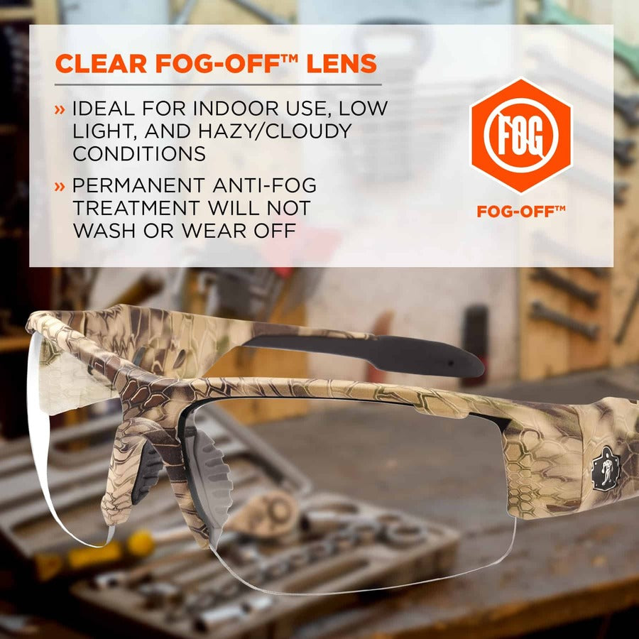 Ergodyne Dagr AF Clear Safety Glasses, Kryptek Highlander Frame, Anti-Fog, Scratch Resistant, Impact Resistant, Shatter Resistant, Comfortable, 1 Each